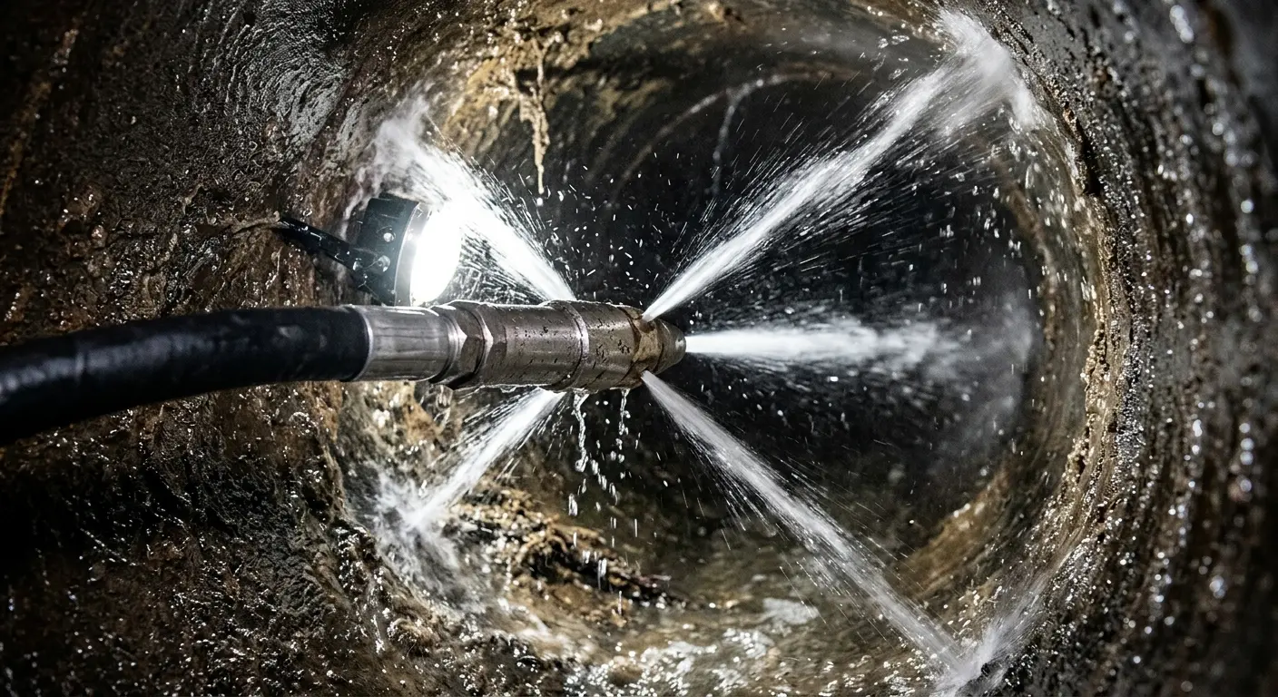 High-pressure hydro jetting nozzle cleaning sewer pipe for Sewer Line Relining in Hamilton